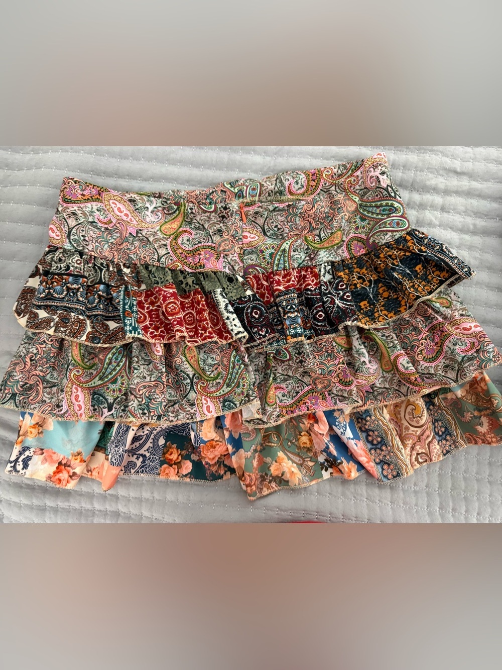 SHEIN Multi-Color Paisley Ruffle Mini Skirt - Picture 4 of 8